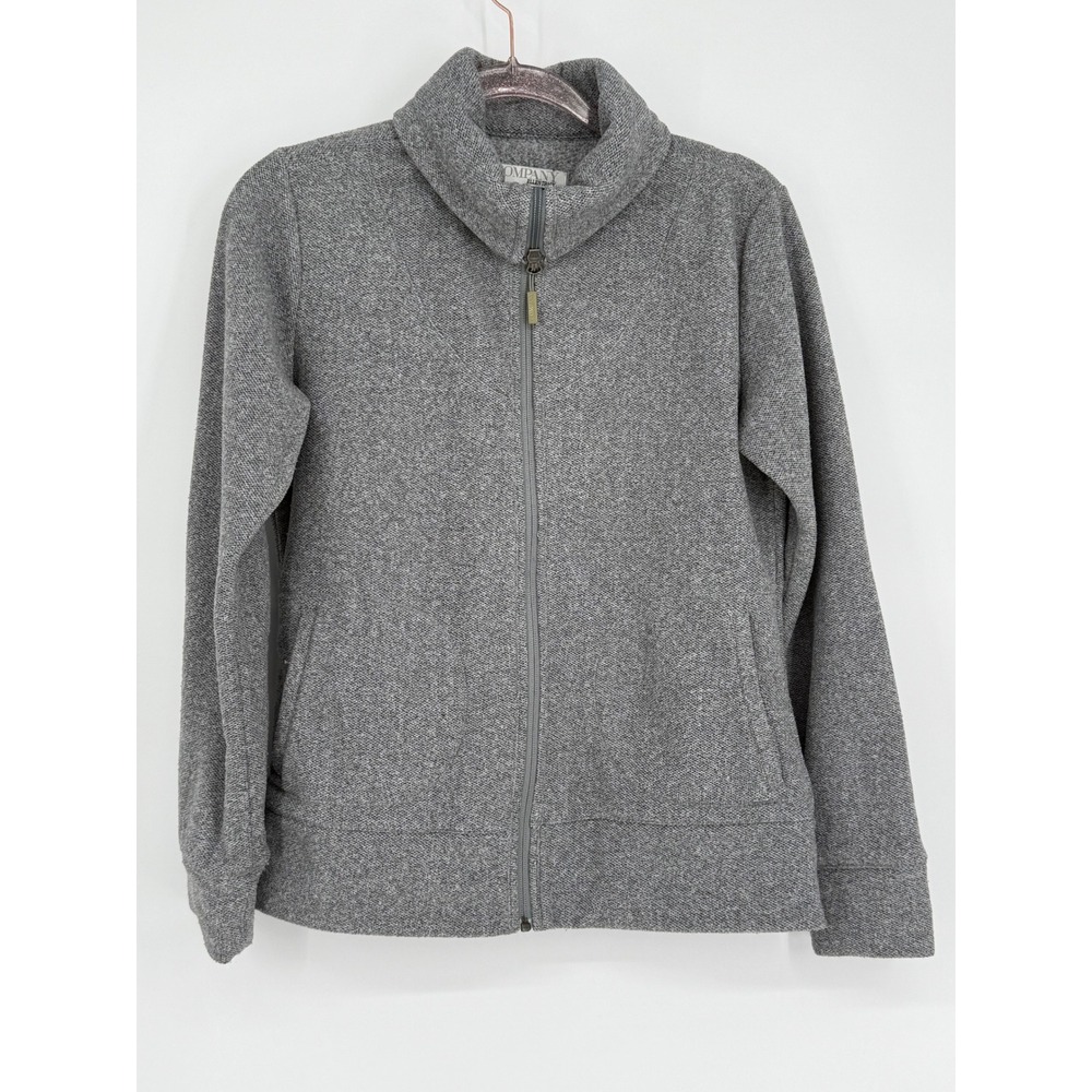 Company Ellen Tracy Sz M Women‎ Gray Full Zip Mock Neck Knit Jacket Sweater